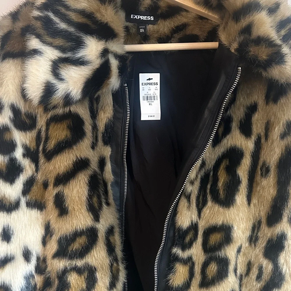 Express Leopard Print Faux Fur Coat - Picture 3 of 3
